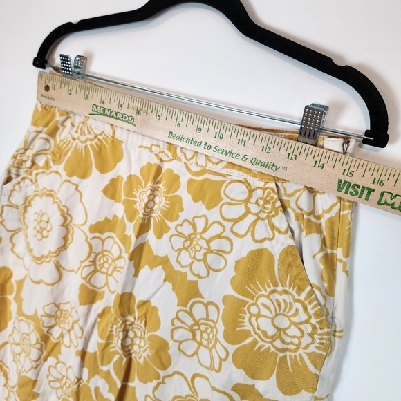 Boden A-line Mini Pencil Skirt Retro Mustard Yellow Flower Print Boho 70's Style - Picture 9 of 10